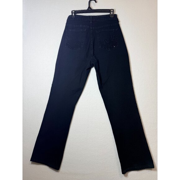 NYDJ Womens Black Straight-Leg Jeans With Rhinestone Back Pockets Size 8 Made In - Picture 13 of 13
